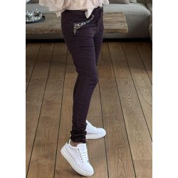 Jewelly Studded Pants 5087-  Bordeaux