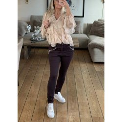 Jewelly Studded Pants 5087-  Bordeaux