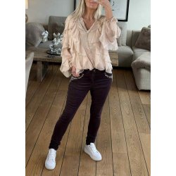 Jewelly Studded Pants 5087-  Bordeaux