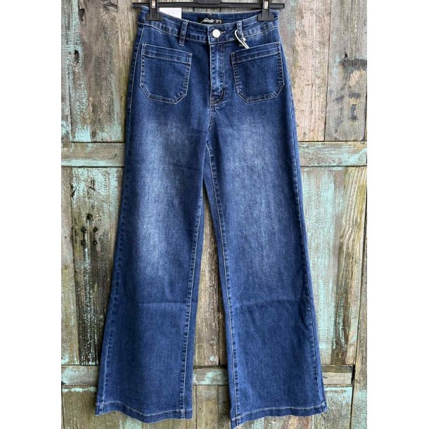 Jewelly Wide Denim Pants 8696- Blue