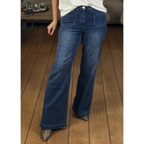 Jewelly Wide Denim Pants 8696- Blue