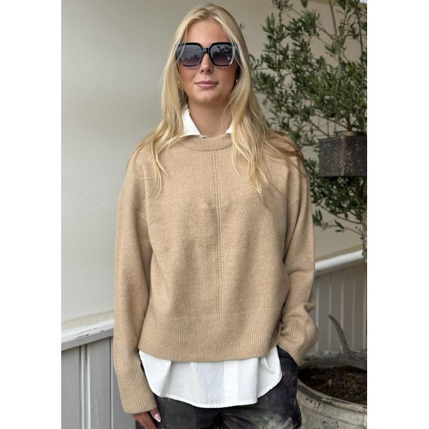 Juno Ls O-neck Knit-Tannin / Melange