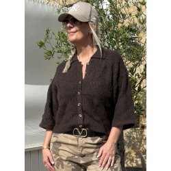 Kaisa Flora 3/4 Knit Cardigan- Seal Brown