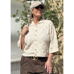 Kaisa Flora 3/4 Knit Cardigan- Birch/ Melange