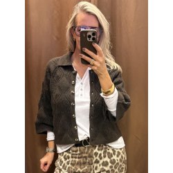 Kaisa Flora 3/4 Knit Cardigan- Seal Brown