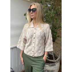 Kaisa Flora 3/4 Knit Cardigan- Birch/ Melange