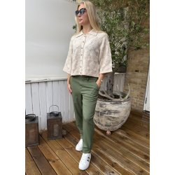 Kaisa Flora 3/4 Knit Cardigan- Birch/ Melange
