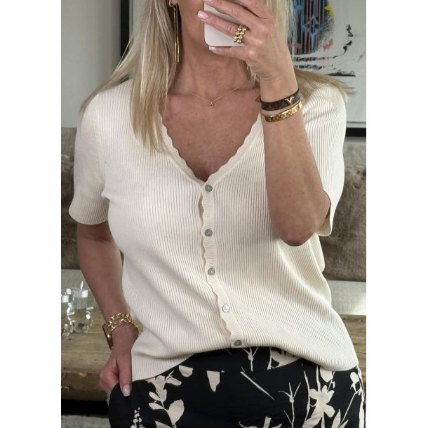 Kelly s/s Re V-neck Cardigan- Birch
