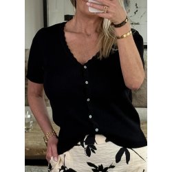 Kelly s/s Re V-neck Cardigan- Black