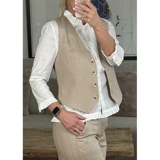 Lisa Re Short Waistcoat- Fossil / Sandshell