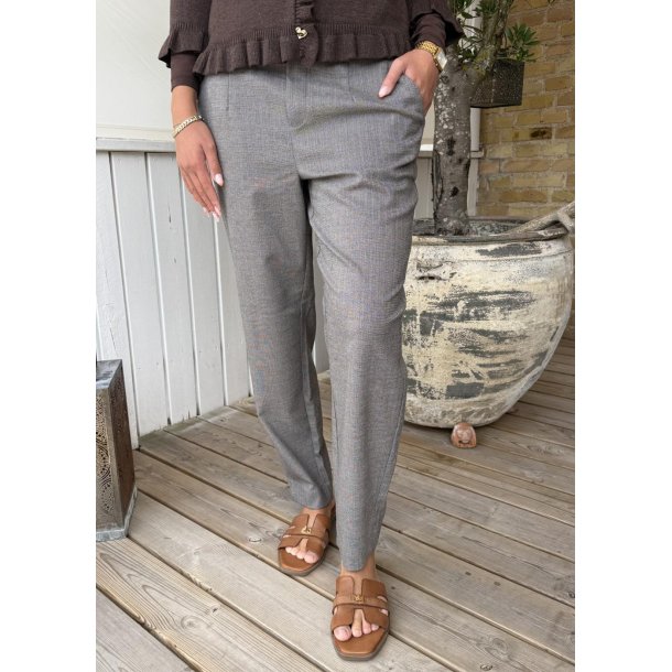 Lisa Slim Pants-Grey Thin Beige
