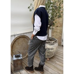 Lisa Slim Pants- Med. Grey melan. Blurred/ white