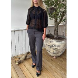 Lisa Straight Pants-m. Grey melange
