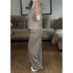 Lisa Wide Pants-Fossil/melange