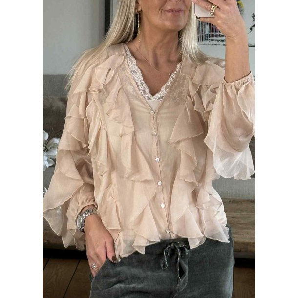 Lissa Flounce Blouse-Sand
