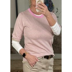 Lizza Narrow Striped Pullover- feather mel/ pink