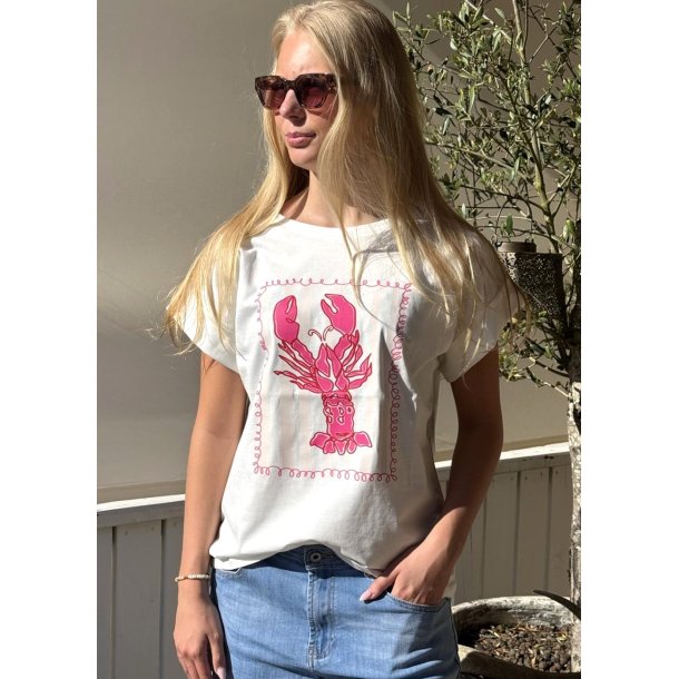 Pink Lobster T-shirt- White