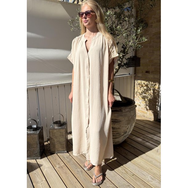 Lola Long Button Kaftan- Beige