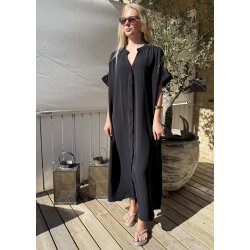 Lola Long Button Kaftan- Black