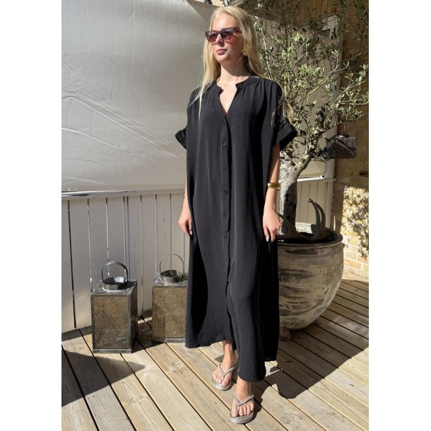 Lola Long Button Kaftan- Black