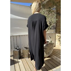 Lola Long Button Kaftan- Black