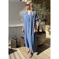 Lola Long Button Kaftan- Blue
