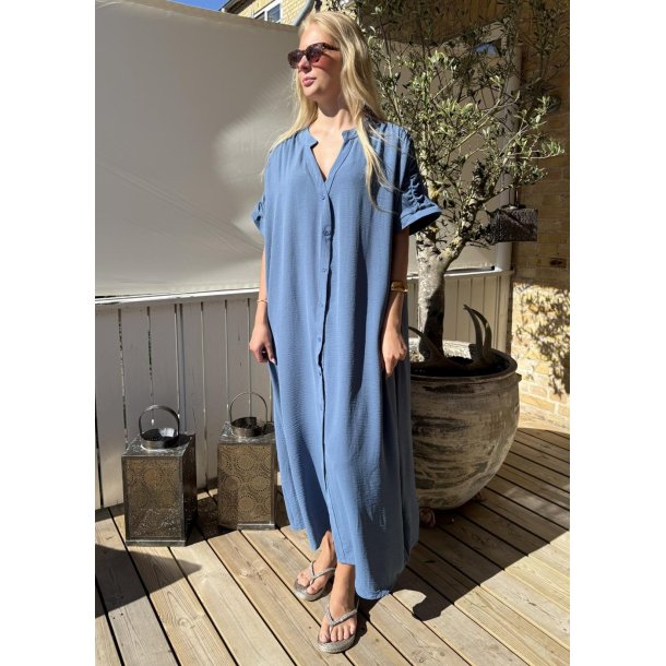 Lola Long Button Kaftan- Blue