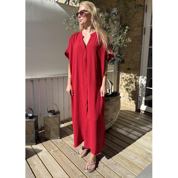 Lola Long Button Kaftan- Red