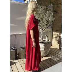 Lola Long Button Kaftan- Red