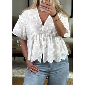 Lora s/s V-neck Top- Cloude Dancer