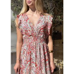 Lorie Printed Dress- Red