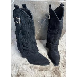 Marquiiz Heel Cowboy Boots- Black