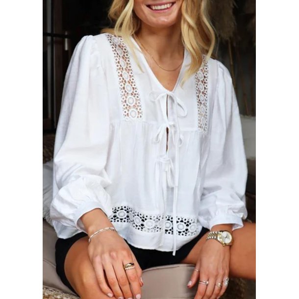 Merle Ls Tie Blouse- White