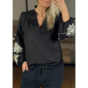Merle Hope L/S V-neck Top- Black white