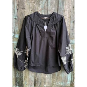 Merle Hope L/S V-neck Top- Black white