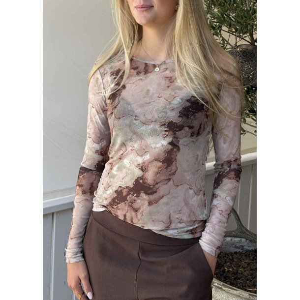 Mesh Ls T-shirt- Brown Gold Marble