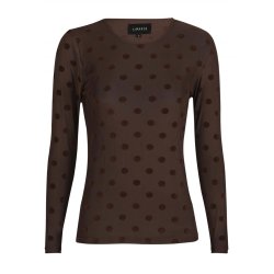 Mesh Ls T-shirt- dark brown big flock dot