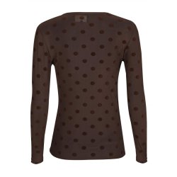 Mesh Ls T-shirt- dark brown big flock dot