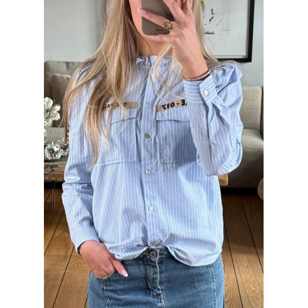 Mili Stripe Patch Blouse- Blue stri