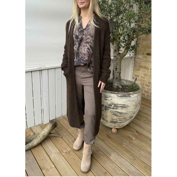 Milu ls Long Knit Cardigan- Seal Br