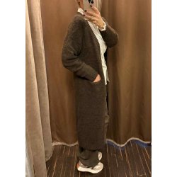 Milu ls Long Knit Cardigan- Seal Br