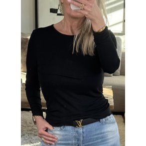 Natalia Ls Round Neck Blouse- Black