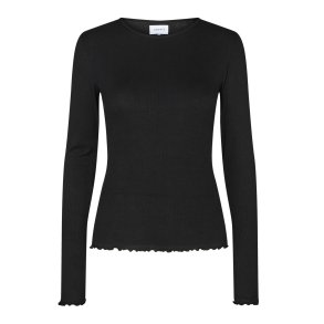 Natalia Ls Round Neck Blouse- Black