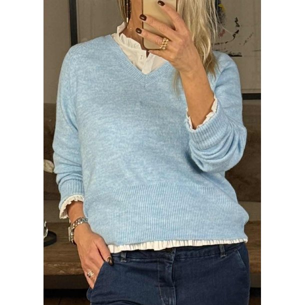 Niel V-neck Pullover- Power blue Me