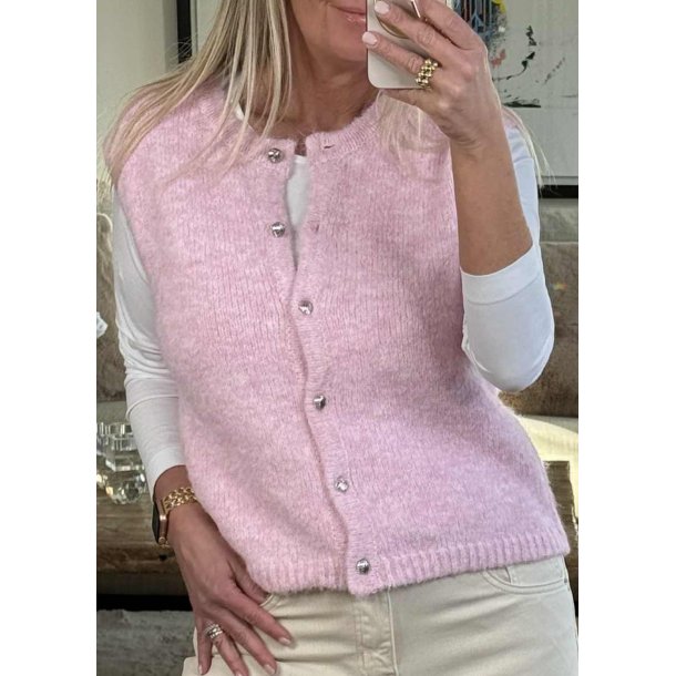 Saggia Re Knit Vest Cardigan- Pink/