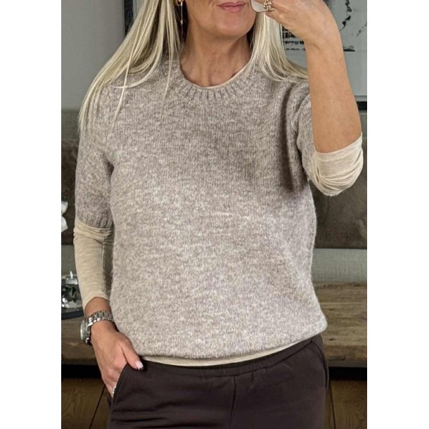 Saggia Lo s/s Knit Pullover- Humus Melange