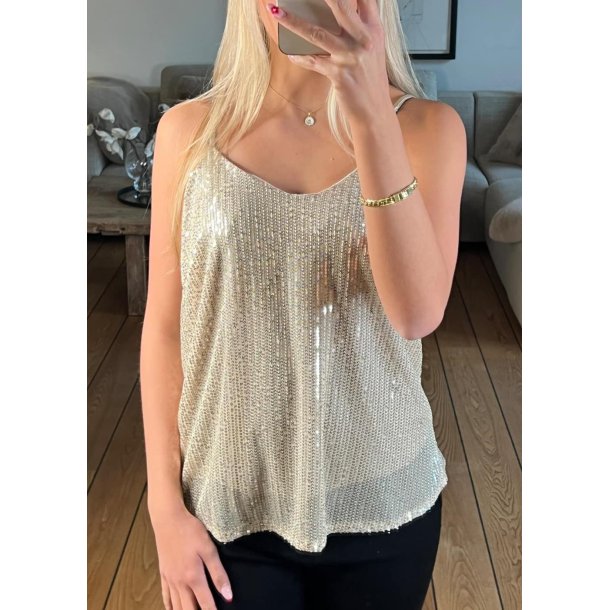 Sequin Strap Top- Gold 