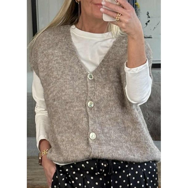 Soft Sleeveless Cardigan- Taupe
