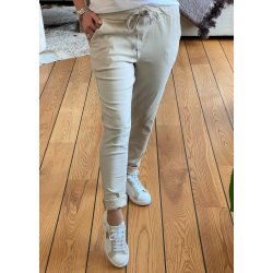 Stretchy Plain Pants- Beige