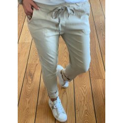 Stretchy Plain Pants- Beige